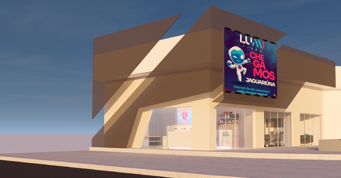 Render da fachada proposta com painel de LED