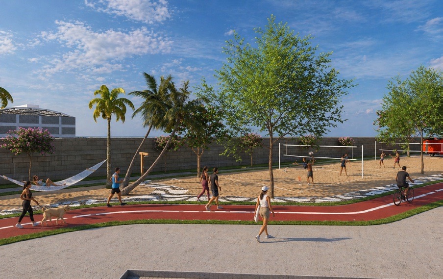 Espaço praia com quadras de areia