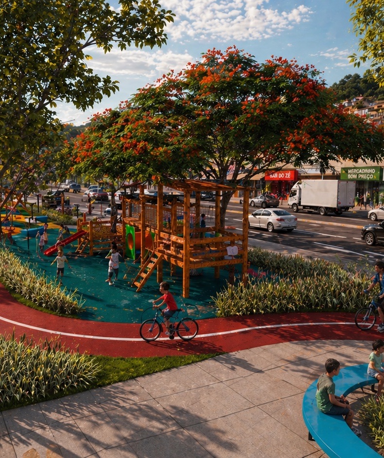 Playground e área de convívio junto à avenida