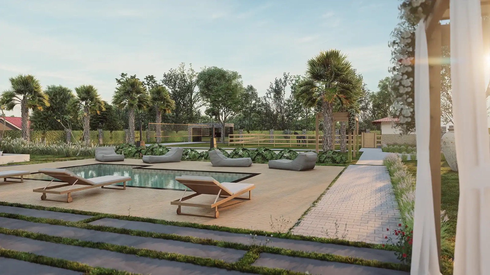 Piscina e paisagismo em residência de alto padrão