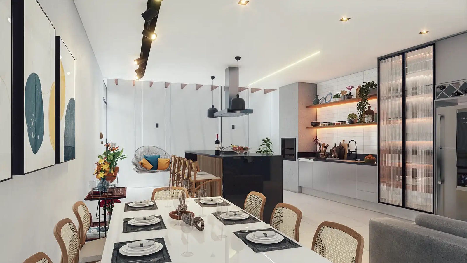 Edícula com cozinha, adega e mesa de jantar